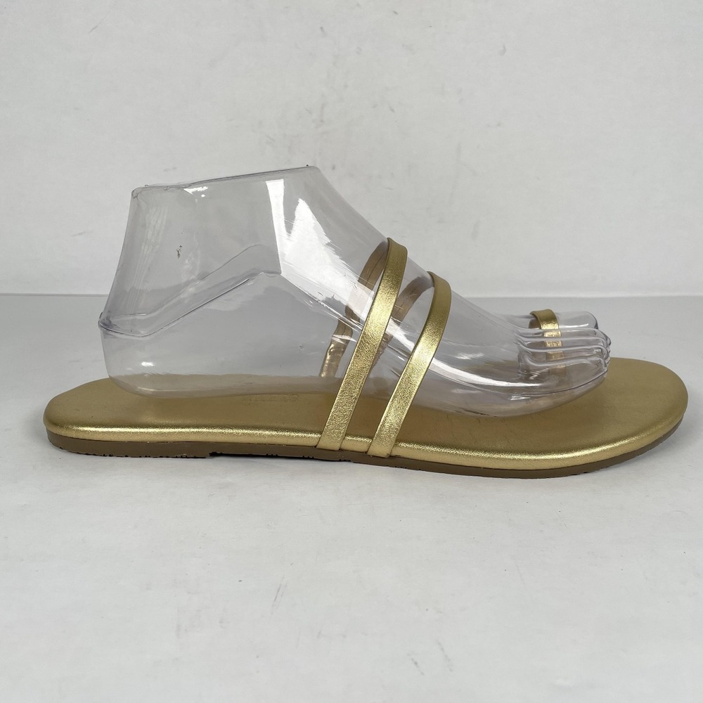 Tkees Gemma Sandals Womens Size 10 Gold Metallic Casual Strappy Flat Slide Shoes